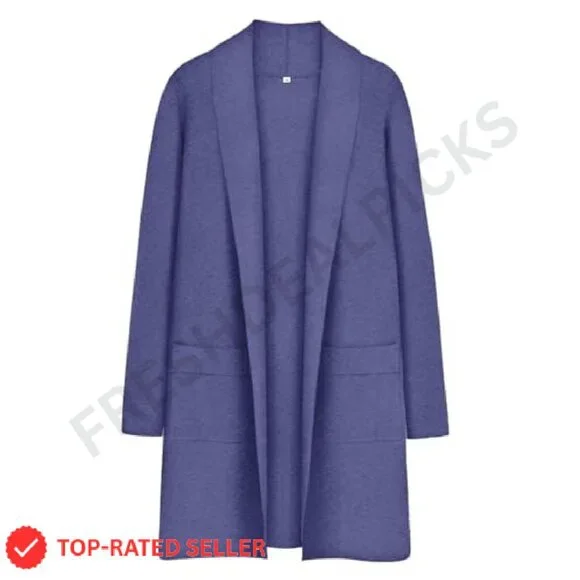 Oversized Cardigan Sweater Open Front Lapel Collar Pocket Chic Winter Coatigan - Picture 2 of 6